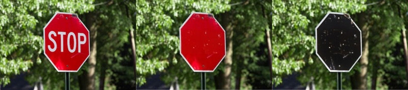 A stop sign at various levels of information.